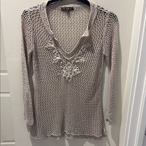 Tommy Bahama Tan Crochet Knit Blouse size small